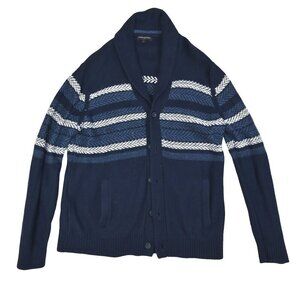 Banana Republic Men's Cardigan Heavier Knit Blue Striped Cowl Collar XL